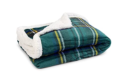 CosìCasa Manta de forro polar para sofá con estampado de sarga de 200 g/m², manta cálida y supersuave, manta de franela para cama individual de microfibra con estampado de tartán verde