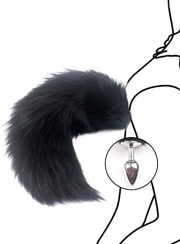 Cosplay cola de felpa Cómodo Negro Faux Fox Perro Cola-A