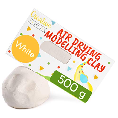 Creative DECO Pasta Arcilla para Modelar Blanca Secado al Aire | 500g | Arcilla de Modelar Autoendurecible para Niños y Adultos Esculpir y Manualidades | No Pegajosa