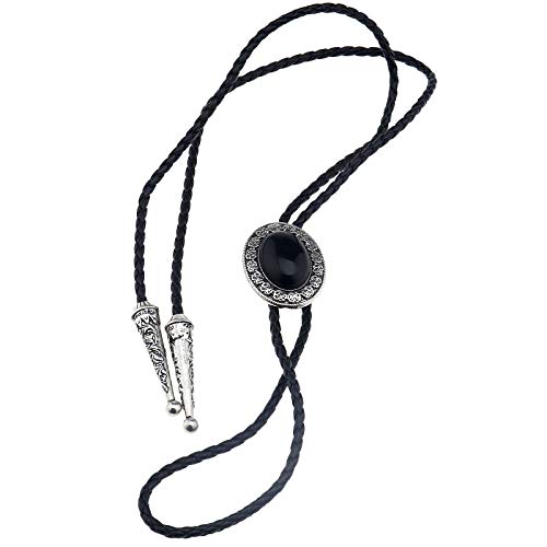 Creative-Idea Western Cowboy Obsidian Bolo Bola Tie Corbatas para cordones, piedra de ónix, decoración gótica de baile de rodeo, obsidiana [negro]