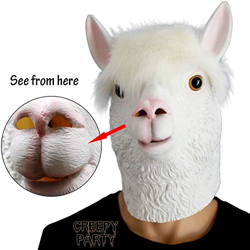 CreepyParty Fiesta de Disfraces de Halloween Máscara de Látex Cabeza de Animal Alpaca Llama Máscara de Carnaval