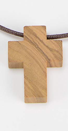 Cruz de Madera de Olivo como Colgante Hombre o Collar Mujer. Santa Cruz Hecha a Mano en Jerusalén, Tierra Santa, por Expertos Artesanos de la Madera de Olivo. Colgante Cruz Madera de Olivo de Belén