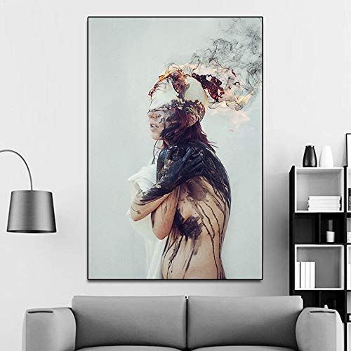 Cuadro de Arte Abstracto de Pintura en Lienzo de Mujer ardiente para Sala de Estar HD Moderno póster de decoración del hogar e Marco de impresión sin Marco 60x75 cm