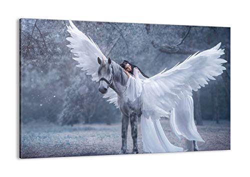 Cuadro sobre lienzo - Impresión de Imagen - mujer caballo naturaleza - 120x80cm - Imagen Impresión - Cuadros Decoracion - Impresión en lienzo - Cuadros Modernos - Lienzo Decorativo - AA120x80-3998