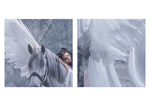 Cuadro sobre lienzo - Impresión de Imagen - mujer caballo naturaleza - 120x80cm - Imagen Impresión - Cuadros Decoracion - Impresión en lienzo - Cuadros Modernos - Lienzo Decorativo - AA120x80-3998