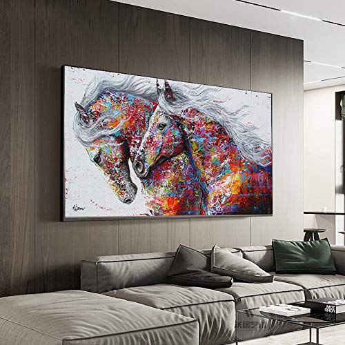 Cuadros Animal Art Dos caballos corrientes pintura de la lona de arte Arte de pared Cuadros for sala de estar moderna abstracta impresiones Carteles (Size (Inch) : 60X120CM NO FRAME)