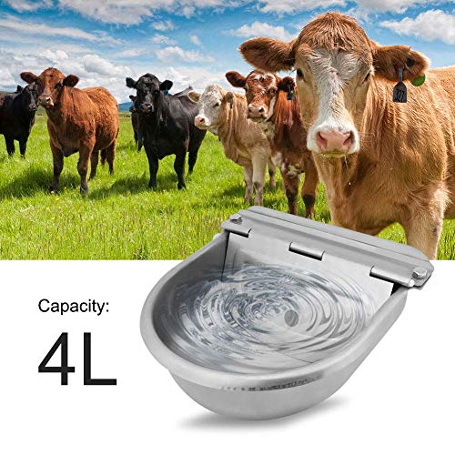 Cuenco de agua automático para beber, 4 l de acero inoxidable con válvula de flotación ajustable, cuencos de agua para ganado granja y rancho para perro, caballo, ovejas y cabra