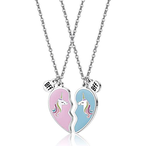 CYWQ Juego de 2 collares con colgante en forma de corazón con diseño de unicornio y texto en inglés "Best Friends Forever"