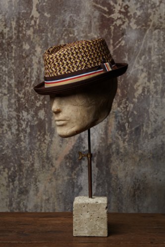 DASMARCA MAX Natural con Sombrero de Paja marrón de ala Retro Porkpie Summer Hat - L