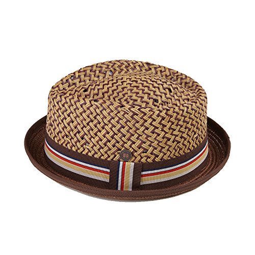 DASMARCA MAX Natural con Sombrero de Paja marrón de ala Retro Porkpie Summer Hat - L