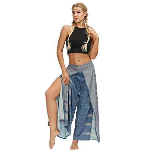 Dasongff Pantalones bombachos para mujer, corte holgado, estilo hippy, pantalones de yoga, faldas, pantalones de verano, pantalones de yoga, azul, L