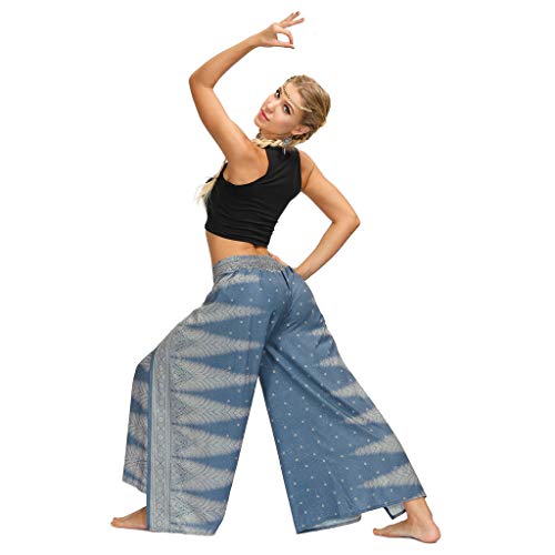Dasongff Pantalones bombachos para mujer, corte holgado, estilo hippy, pantalones de yoga, faldas, pantalones de verano, pantalones de yoga, azul, L