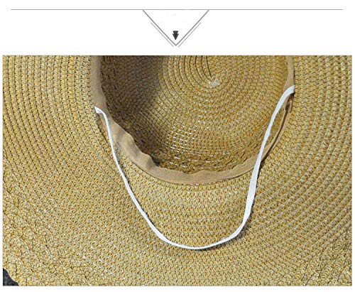 Da.Wa Sombrero de verano para mujer, sombrero de paja tejido, sombrero de playa, plegable, lazo para decoración (marrón)