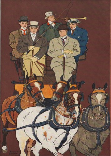 De la vendimia de obras de arte y ecuestres c1908 cinco hombres para montar en un carruaje de EDWARD PENFIELD 250gsm Art tarjeta brillante A3 reproducción de cartel de la cubierta