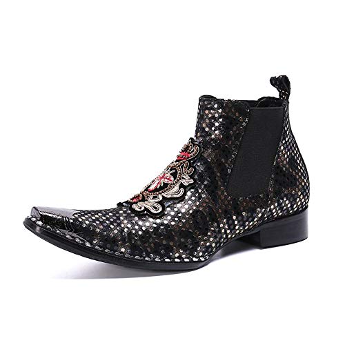 DEAR-JY Zapatos de Cuero Puntiagudos para Hombres,Botas de Jinete Boots,Cuero Genuino Moda Personalidad Botas de Tendencia Brillantes Zapatos de Vestir para Hombres,Cantante de Rock Fiesta,41 EU