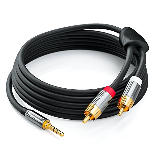 deleyCON 0,5m Cable Cinch de Conector Audio Jack de 3,5mm Cable con 1 Conector de Audio Jack 3,5mm y 2 Conectores RCA Cinch - Negro