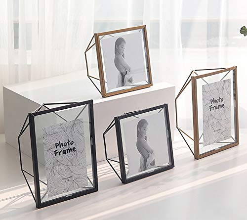 DELIBEST Marco de fotos creativo de hierro forjado, combinación de vidrio geométrico, simple y moderno, decoración de metal (negro, 10 x 10 cm)