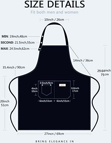 Devlop Delantal, Delantal de Cocina Impermeable con Bolsillos, Delantal de Cocina Ajustable, Delantal de Barbacoa, Delantal con Peto, Delantal de Cocina de Calidad Profesional, 67 x 72 cm (Negro)