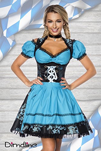 DIRNDLINE - Mini de vestido tradicional tirolés vestido de jacquard (vestido, delantal y blusa) en 5 variantes A70000 blau (Sw 22) 44