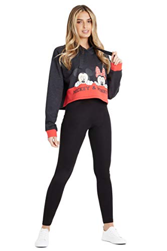 Disney Sudadera Mujer, Sudadera Crop Top con Minnie Mouse y Mickey Mouse, Sudaderas Mujer con Capucha Cortas, Regalos para Mujer y Adolescente XS-XXL (Negra, M)