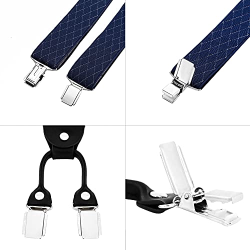 DonDon tirantes anchos 3,5 cm para hombres con 4x clips con cuero en forma de Y - elástico y longitud ajustable - Rombo azul