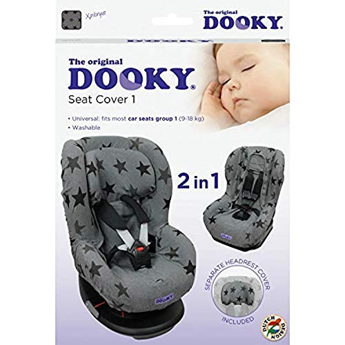 Dooky Grey Stars Funda De Asiento Infantil (ajuste Universal Para Muchos Modelos Populares, Grupo De Edad 1+ 9 - 18 Kg, Sistema De Cinturón De 3 Y 5 Puntos) (126826), Gris Con Estrellas