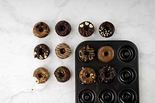 DR OETKER Molde repostería / Molde roscos / Molde para donuts / Molde bagels con 12 cavidades en acero con revestimiento antiadherente, color negro, 26,5x38,5x2,4cm, 1ud. TRADITION