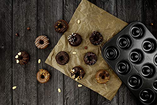 DR OETKER Molde repostería / Molde roscos / Molde para donuts / Molde bagels con 12 cavidades en acero con revestimiento antiadherente, color negro, 26,5x38,5x2,4cm, 1ud. TRADITION