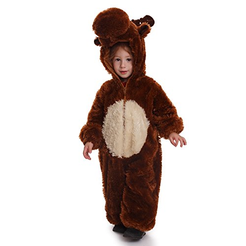 Dress Up America- Kids Reindeer Jumpsuit Outfit Disfraz Reno Mono Traje, Color marrón, Talla 3-4 años (Cintura: 66-71, Altura: 91-99cm) (865-T4)
