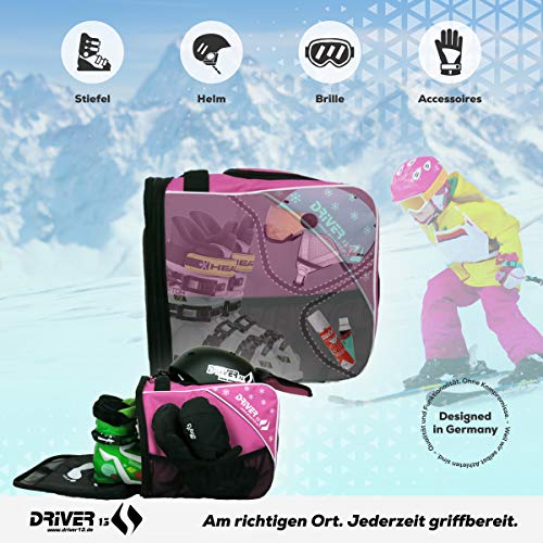 Driver13 ® Bolsa para Botas de esquí para niños Bolsa para Botas de esquí con Compartimento para el Casco para Botas duras y Blandas Patines en línea y Bolsa para Botas Rosa