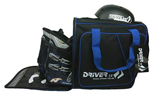 Driver13 ® Mochila para Botas de esquí con Compartimento para Casco + Mochila para Botas de esquí con Compartimento para Casco Duro + Botas de Snowboard + Bolsa para Botas Negro-Azul
