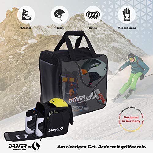 Driver13 ® mochila para botas de esquí con compartimento para casco + mochila para botas de esquí con compartimento para casco para botas duras + botas de snowboard + bolsa para botas negro