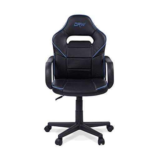 DRW, Silla Gamer, Silla de Oficina Gaming Estudio o Escritorio, Acabado en Símil Piel Negro y Azul, Medidas: 60 cm (Ancho) x 60 cm (Fondo) x 98-108 cm (Alto)