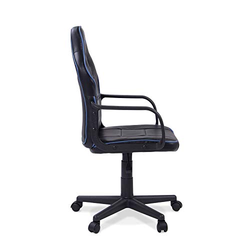 DRW, Silla Gamer, Silla de Oficina Gaming Estudio o Escritorio, Acabado en Símil Piel Negro y Azul, Medidas: 60 cm (Ancho) x 60 cm (Fondo) x 98-108 cm (Alto)