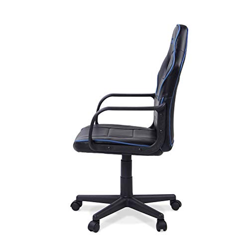 DRW, Silla Gamer, Silla de Oficina Gaming Estudio o Escritorio, Acabado en Símil Piel Negro y Azul, Medidas: 60 cm (Ancho) x 60 cm (Fondo) x 98-108 cm (Alto)