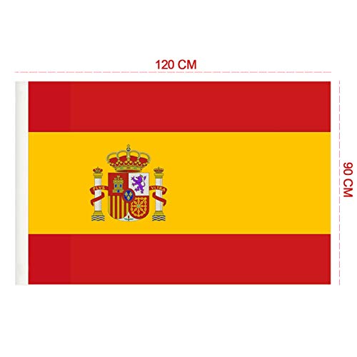 DS HOME Bandera de España Grande Pack de 2 Banderas de España Grande 90 x 120 cm Bandera Balcón Resistente Impermeable Bandera con Escudo Bandera Española