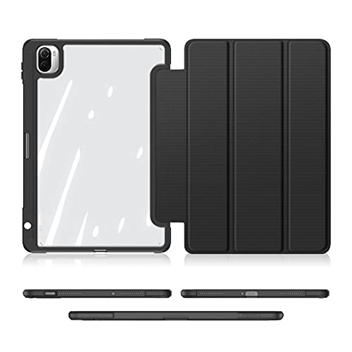 DUZZONA Funda para Xiaomi Mi Pad 5/Mi Pad 5 Pro 11" Tablet 2021con Auto Sueño Estela,Ultra Delgada Transparente Back TPU Cover Carcasa con Soporte Incorporado de Pencil,Negro