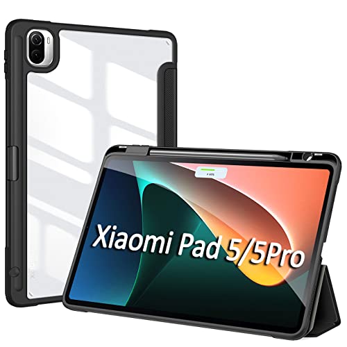 DUZZONA Funda para Xiaomi Mi Pad 5/Mi Pad 5 Pro 11" Tablet 2021con Auto Sueño Estela,Ultra Delgada Transparente Back TPU Cover Carcasa con Soporte Incorporado de Pencil,Negro