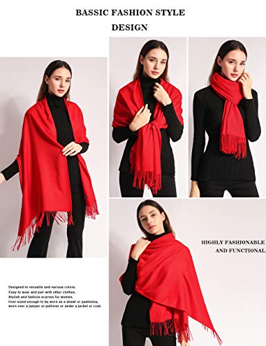 EASE LEAP Mujer Bufanda con Tacto Cachemira Fiesta Chal para Boda Suave Pashmina Foulard 200 * 70cm (Rojo)