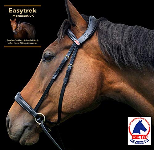 Easytrek Bitless Bridle Anatómica, suave piel premium con riendas de agarre negro o marrón (grande completo, marrón)