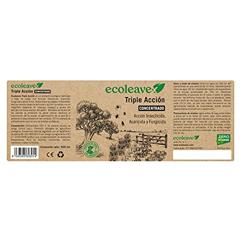 ECOLEAVEX Triple Acción Insecticida, Acaricida y Fungicida para Plantas, ECOLOGICO, 100% Natural y Residuo Zero. con Abonos, Micronutrientes y Bioestimulantes (Concentrado 20 Rellenos + pulverizador)