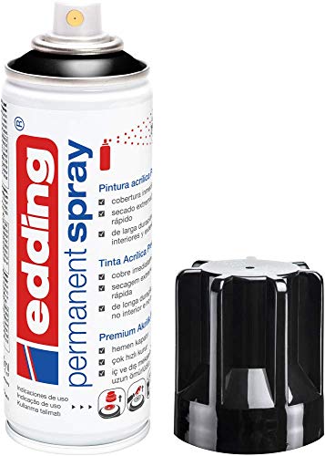 edding 5200-951 - Spray de pintura acrílica premium, 200 ml de máxima opacidad, cubre inmediatamente, secado rápido sin burbujas, color negro intenso brillo RAL 9005.