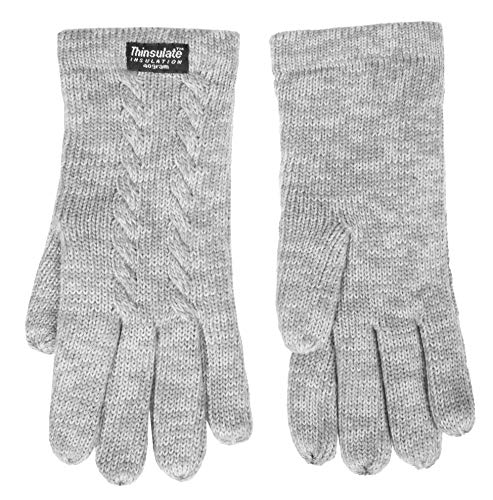 EEM guantes de punto para mujer EEM FREYA con forro Thinsulate y patrón de ochos de 100% lana; gris, S/M