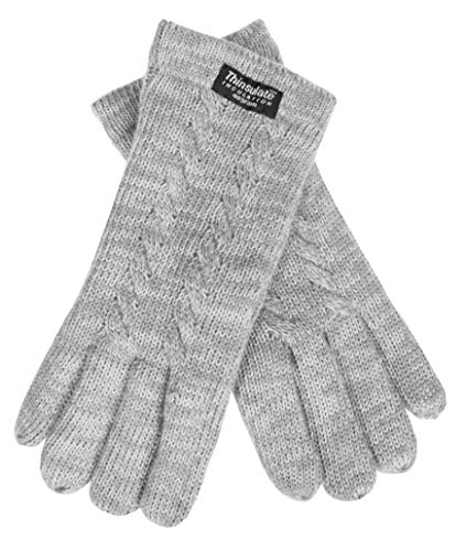 EEM guantes de punto para mujer EEM FREYA con forro Thinsulate y patrón de ochos de 100% lana; gris, S/M