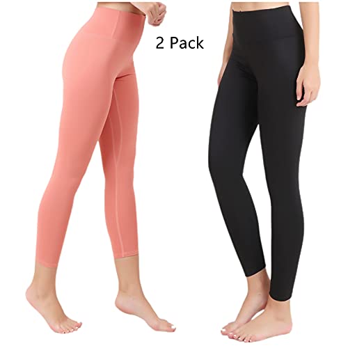 Effnny 2 Pack Pantalones de Yoga para Mujeres Mallas de Cintura Alta Control de Barriga Entrenamiento Corriendo Mallas Deportivas (2 Paquetes Rosado/Negro, XXL)