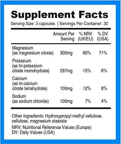 Electrolitos Nutri-Align: Magnesio, Potasio, Calcio, Sodio. Asegura el Balance Saludable de Electrolitos Para la Dieta Ceto. Sin Azúcar, Sin Gluten. 90 Cápsulas.