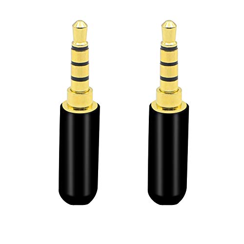Enchufe repuesto audio 4 polos de 3.5 mm, enchufe de terminal de soldadura de cable de audio chapado oro 3,5 mm, KANGPING utilizado para reparar y reemplazar auriculares estéreo DIY ( 2-pack)