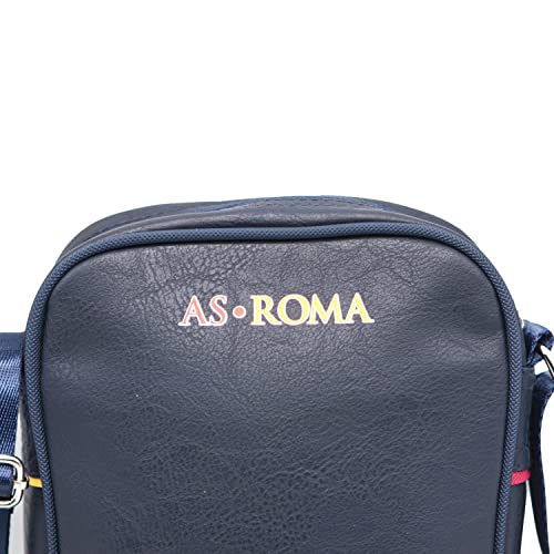 Enzo Castellano AS ROMA - Bolso de mano oficial de piel sintética, bolsa grande y compacta con bandas amarillas