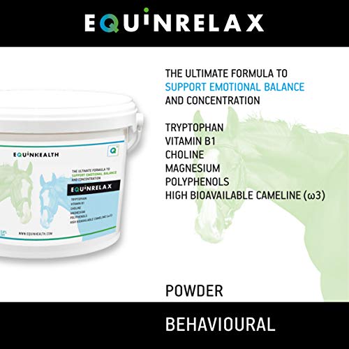 Equinhealth | Equirelax | Suplemento para Caballos y Ponis | Ayuda a la Concentración, Relajante Natural | Fórmula Premium 35 días Doping free | 1.5 Kg