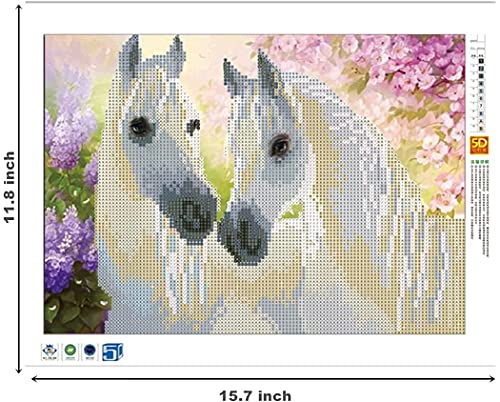 Equipo de pintura por números con brillantes 5D,Pinturas diamantes motivo de caballos blancos, con diamantes de imitación tipo punto de cruz, manualidad para decoración de la pared del hogar30 x 40 cm